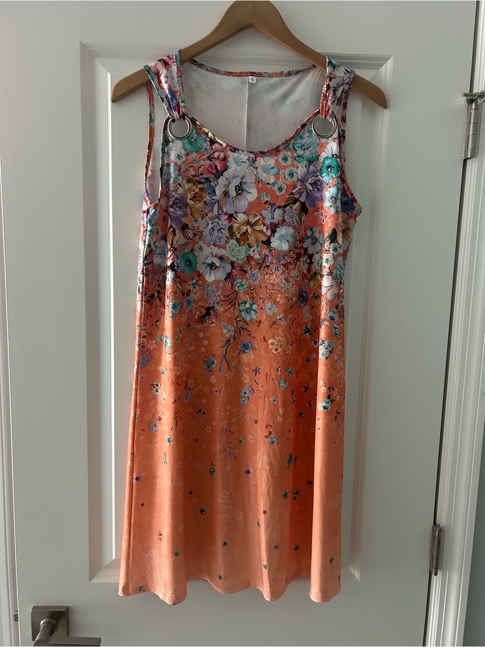Coral Floral Ring-Detail Mini Dress